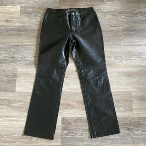Vintage Y2K Gap Womens Sz 8 Black Genuine Leather Bootcut Lined Pants Biker Moto